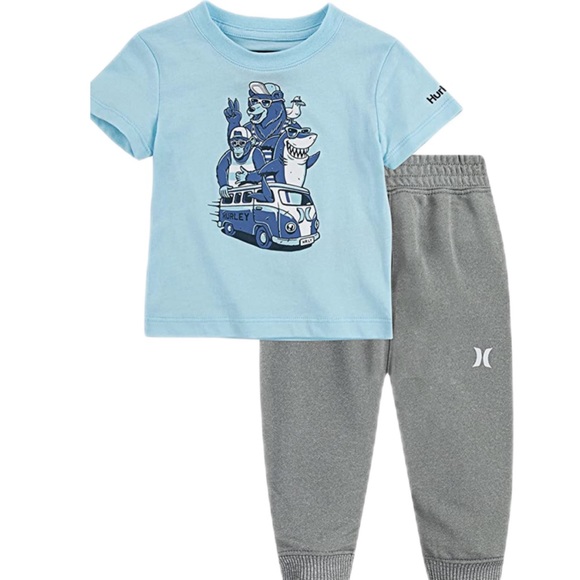 HURLEY BOYS GRAPHIC T-SHIRT JOGGERS 2 PIECE COPA/GREY 18 MONTHS NWT - Picture 3 of 5